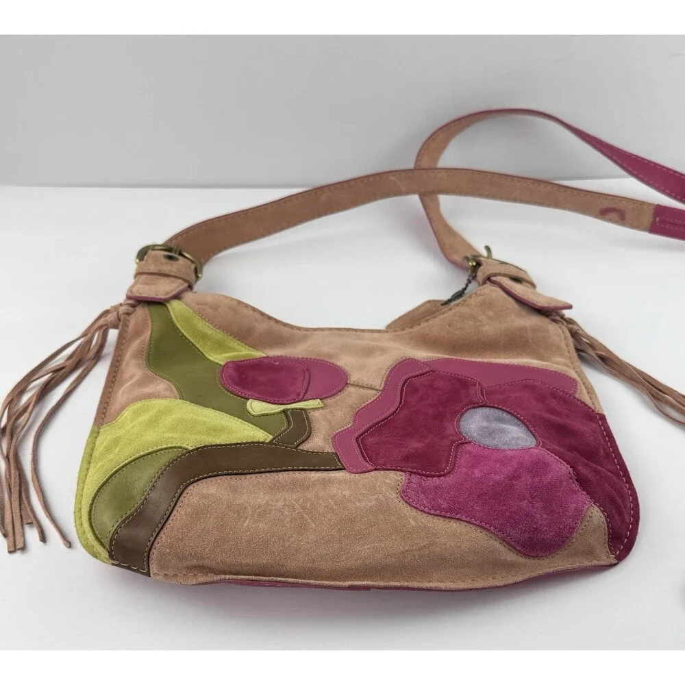 2004 COACH POPPIES SUEDE LEATHER HIPPIE BAG PINK SHOULDER CROSS BODY HOBO